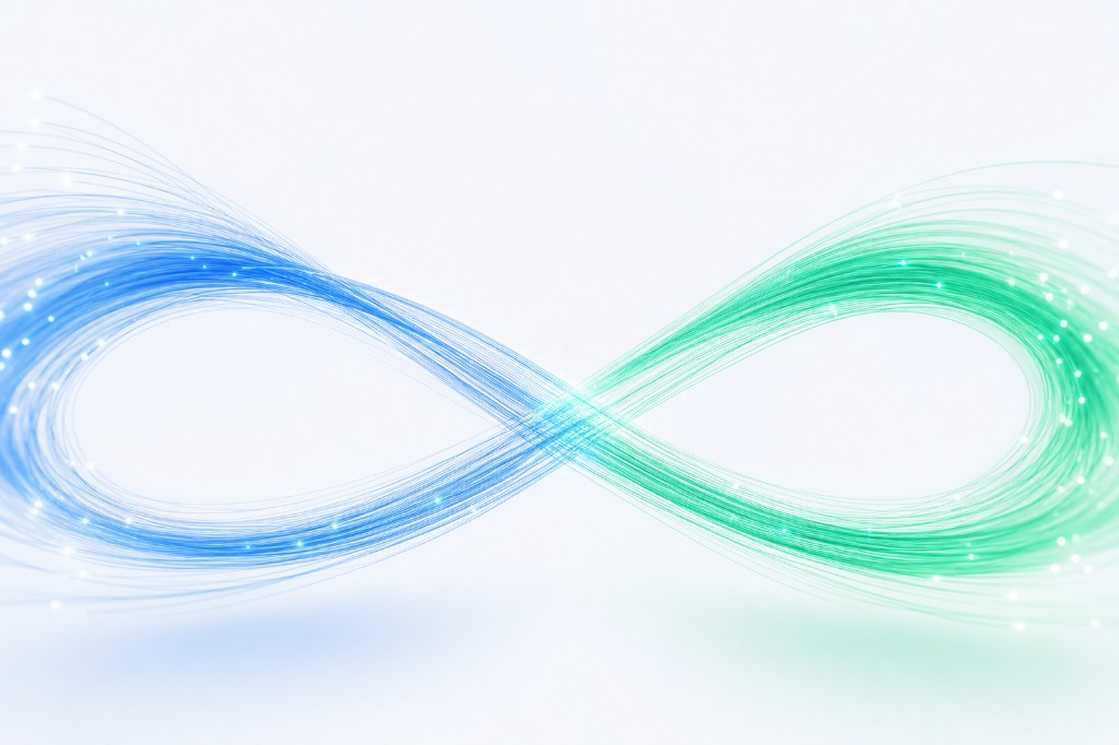 Blau-grünes Glasfaser-Motiv in Form eines Unendlichkeitszeichens